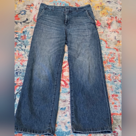 Pilcro Denim - Pilcro Wide Leg trouser Jeans in Medium Blue Wash flattering fit